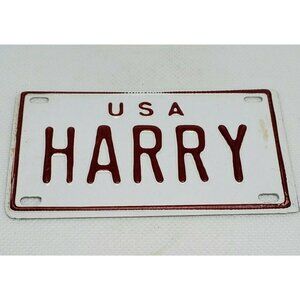 U.S.A Harry Vintage White Red Collectible Mini License Bike Plate